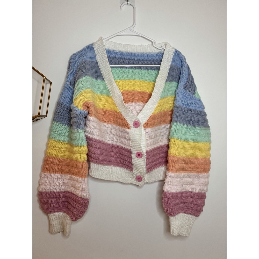 Oversized Rainbow Stripe Bishop Sleeve Cardigan Size S